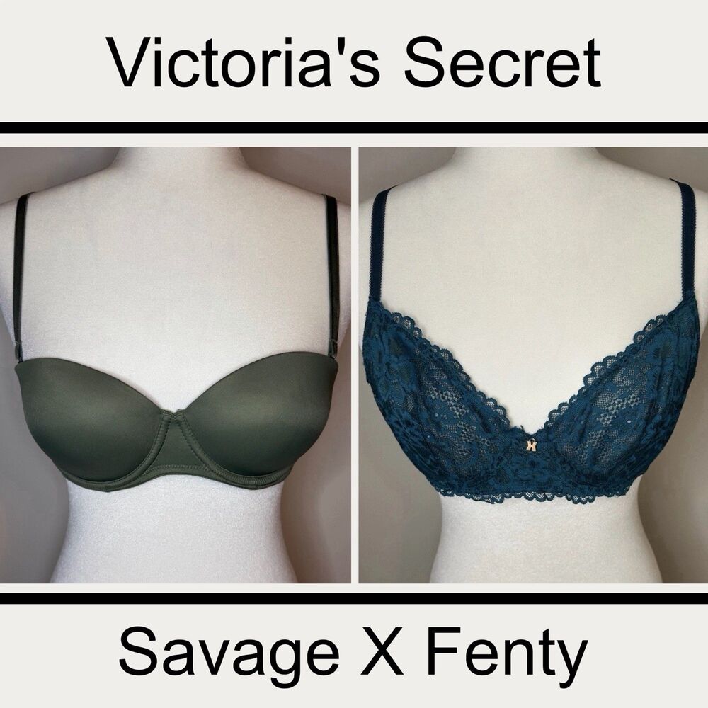 Victoria’s Secret Bra & Savage X Fenty Bra 34B 2pc Lot Green/Teal Underwire